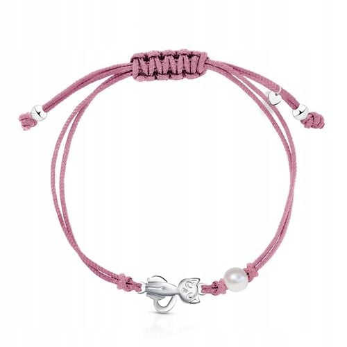 Bransoletka dla dziewczynki srebrna na sznurku kotek srebro 925 regulowana na Arena.pl