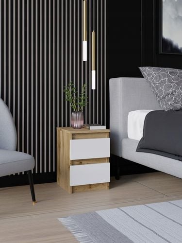 SZAFKA NOCNA WOTAN BIAŁA STOLIK NOCNY DWIE SZUFLADY 30cm SYPIALNIA na Arena.pl