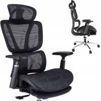 Fotel ergonomiczny, z podnóżkiem, RENO, czarny | TYLETEGOTU