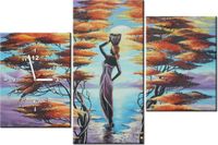 60CM 90 ZEGAR 3 ELEM AFRYKAŃSKA DZIEWCZYNA KOSZEM ŚCIENNY