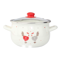 Garnek emaliowany Kremowy 18 cm 2,8 l z pokrywką motyw kogutów