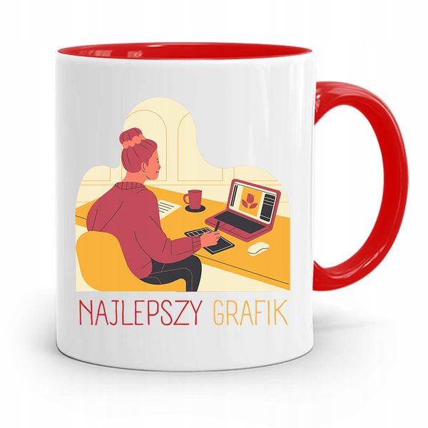 Kubek Czerwony Prezent Dla Najlepszego Grafika Z Nadrukiem Ze Zdjęciem zdjęcie 1