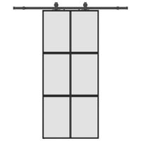 Drzwi przesuwne z zestawem okuć czarne 90x205cm szkło hartowane