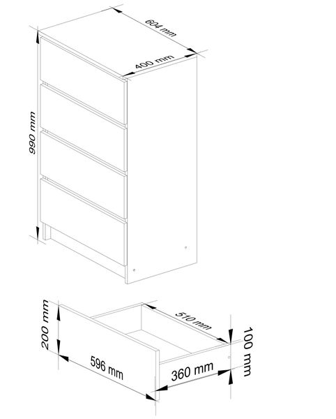 KOMODA K 60 cm 4 SZUFLADY BIAŁA / SONOMA zdjęcie 3