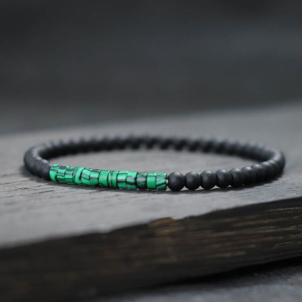 Bransoleta Bransoletka 4mm Onyks Mat / Malachit zdjęcie 2