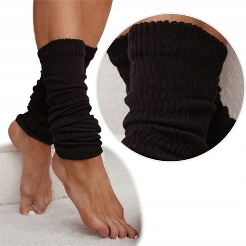 GETRY BAWEŁNIANE damskie ocieplacze na nogi łydki w PRĄŻEK czarne na Arena.pl