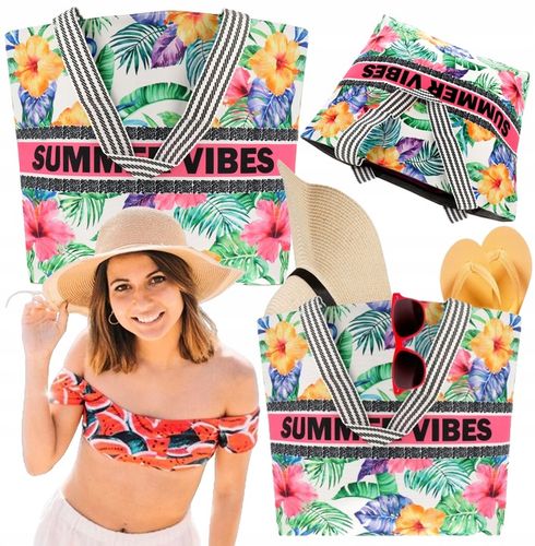 V2 TORBA PLAŻOWA SUMMER VIBES ZAPINANA SHOPPER TOREBKA NA PLAŻĘ PIKNIK MIX na Arena.pl