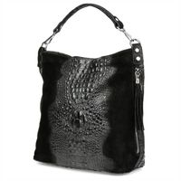 VERA PELLE torebka zamszowa worek kroko z paskiem na ramię V476 czarna