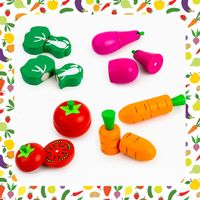 ZESTAW XXL DREWNIANE WARZYWA OWOCE DO KROJENIA NA MAGNES PREZENT DLA DZIECI