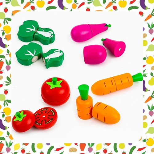 ZESTAW XXL DREWNIANE WARZYWA OWOCE DO KROJENIA NA MAGNES PREZENT DLA DZIECI na Arena.pl
