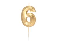 Świeczka urodzinowa cyfra "6", złota metalizowana