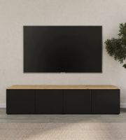 STOJĄCA SZAFKA RTV KOMODA PÓŁKA POD TELEWIZOR 180 CM CZARNY MAT, 4 DRZWI