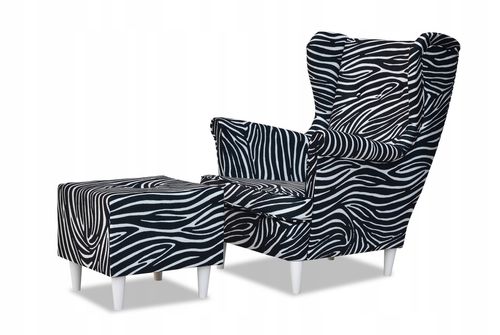 Fotel uszak ARI PRINT z podnóżkiem, skandynawski Family Meble zebra na Arena.pl