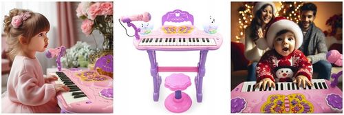 DUŻE PIANINO ORGANY KEYBOARD DLA DZIECI KRZESEŁKO MIKROFON NAGRYWANIE 37KL na Arena.pl