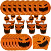 Duży Zestaw Talerzyki kubeczki serwetki słomki Halloween Dynia 40szt