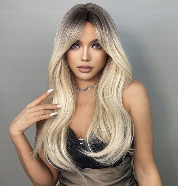 Peruka Blond Ombre Długa Naturalny zdjęcie 3