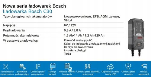 PROSTOWNIK AKUMULATOROWY ŁADOWARKA BOSCH C30 6V/12V EFB AGM ŻELOWE na Arena.pl