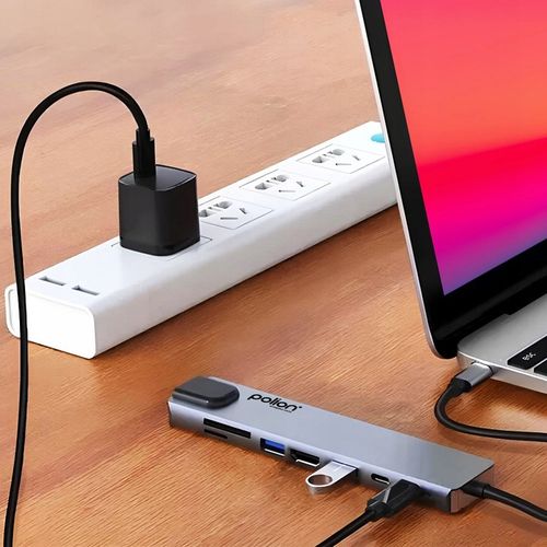 Adapter HUB 8w1 POLION USB-C przejściówka USB 3.0 PD HDMI 4K SD LAN na Arena.pl