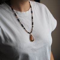 Naszyjnik z Labradorytem, Turmalinem i Kwarcem Dymnym – ręcznie wykonany, srebro pozłacane 925