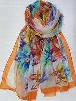Duży cienki szal pomarańcz kwiaty wiosna/lato 28