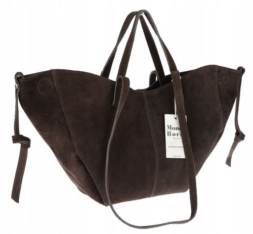 Włoska torebka damska VERA PELLE skórzana zamszowa shopper MB09 Czekoladowa na Arena.pl