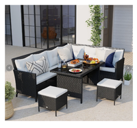 Zestaw mebli ogrodowych dla 7 osób narożnik pufy stół + poduszki