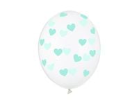 Balony 30cm, miętowe serduszka, Crystal Clear