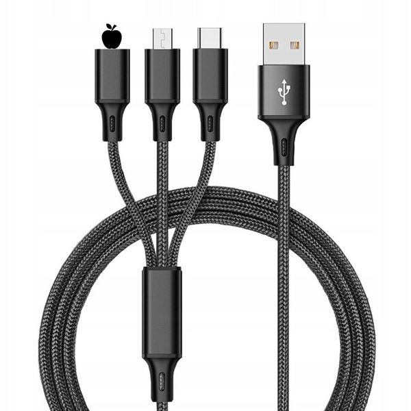 ŁADOWARKA SAMOCHODOWA 2x USB + KABEL 3W1 USB-C MICRO USB APPLE LIGHTNING zdjęcie 12