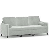 3-osobowa sofa z poduszkami, jasnoszara, 180 cm, aksamit