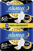 ALWAYS ULTRA SECURE NIGHT PODPASKI HIGIENICZNE NIGHT EXTRA 10 SZT