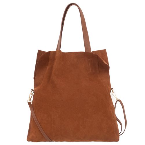 VERA PELLE torebka damska zamszowa shopper z paskiem na ramię V676 brązowa na Arena.pl