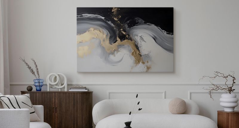 Obraz Ścienny Czarno-Biały MARMUR Nowoczesna Abstrakcja 30cm x 20cm zdjęcie 8