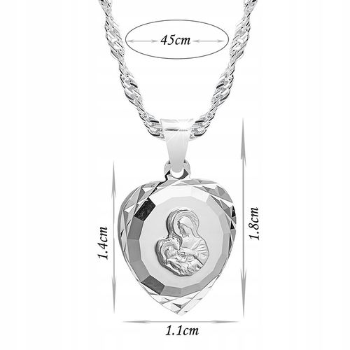 Medalik srebrny 925 Matka Boska Maryja serce z łańcuszkiem 45cm do Komunii na Arena.pl