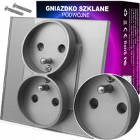 2 x GNIAZDO GNIAZDKO ELEKTRYCZNE SZARE Z BOLCEM PODWÓJNE KONTAKT FI60 SZKLA