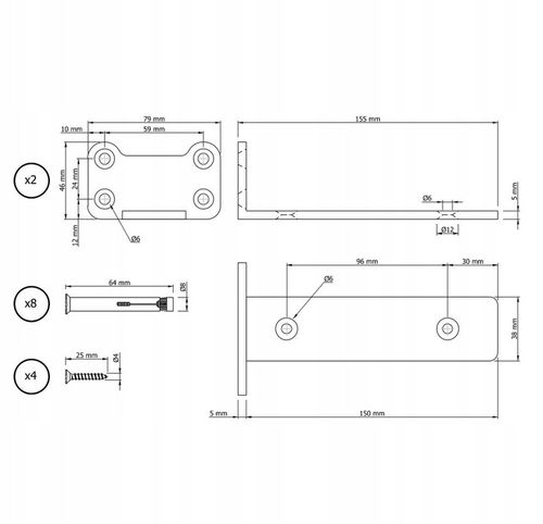 Wspornik typ T 150 mm, uchwyt półki drewnianej podpórka loft, czarny na Arena.pl
