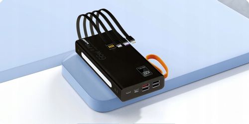 MOCNY POWERBANK 30000MAH 66W LATARKA LCD LED 4 USB USB-C + KABEL 3W1 na Arena.pl