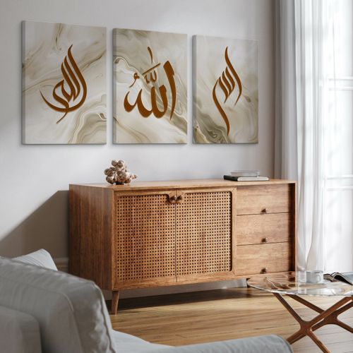 Obrazy Do Salonu Set Abstrakcja Marmur Islamskie Znaki Glamour 90cm x 40cm na Arena.pl