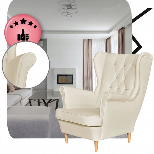 Fotel Uszak eko skóra Gaja Skandynawski Family meble beżowy kremowy na Arena.pl