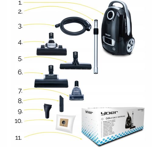 Cichy Odkurzacz workowy Yoer HEPA +6 szczotek INTELIGENTNY +PILOT na Arena.pl