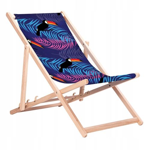 Leżak Drewniany Plażowy z Nadrukami Tukany Bukowe Leżaki KN140 na Arena.pl
