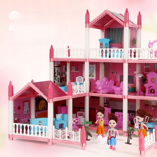 DUŻY ZESTAW MEBLI DO DOMKU DLA LALEK 3 PIĘTRA 9 POKOI z oświetleniem LED na Arena.pl