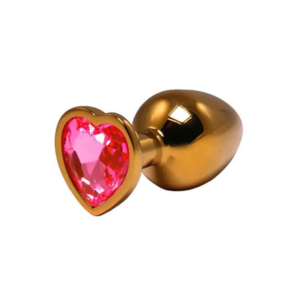 Gold Medium Heart-Shaped Butt Plug With Pink Crystal zdjęcie 1
