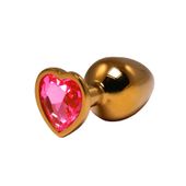 Gold Medium Heart-Shaped Butt Plug With Pink Crystal