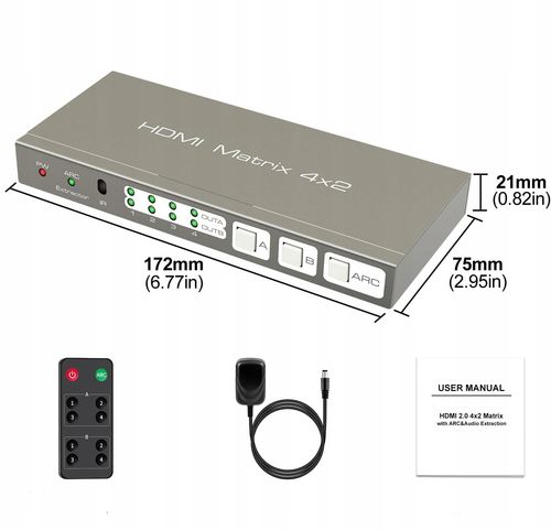 Matrix Switch 4X2 Splitter Hdmi 4K 60Hz Hdr10 Arc Audio Ekstraktor Pilot na Arena.pl