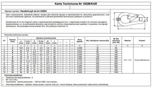 KARABIŃCZYK DO LIN DIN 5299C 14*180MM - KS-180 na Arena.pl