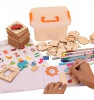 SZABLONY DREWNIANE DO NAUKI RYSOWANIA DZIECI ZESTAW MONTESSORI 67 el ML-01