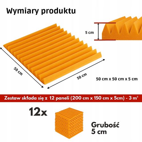 PIANKA MATA GĄBKA AKUSTYCZNA 3 m2 - wygłuszanie pomieszczeń - Pomarańczowy na Arena.pl