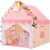 Namiot domek różowy z lampkami LED 130x120x105 cm