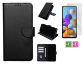 Etui z klapką do SAMSUNG GALAXY A21S Wallet portfel case czarny + szkło 9H