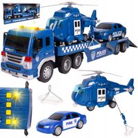 LAWETA POLICYJNA AUTO 1:16 ŚWIATŁO DŹWIĘK RUCHOME ELEMENTY HELIKOPTER AUTO